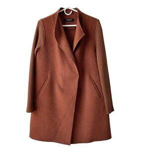 Kenneth Cole Wool Blend Sweater Coat Size M Petite Long Rust Brown Knit Sleeves